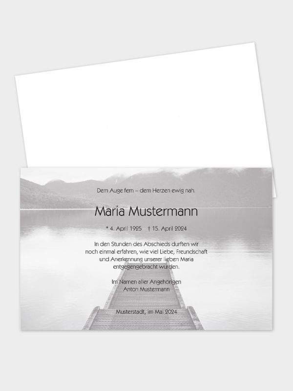 Trauerkarte im klassischen Querformat | Motiv Steg SW | TKK_2Q_529_ATD
