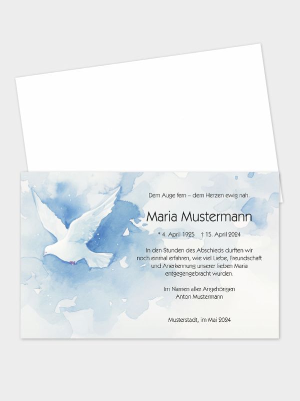 Trauerkarte im klassischen Querformat | Motiv Taube Aquarell | TKK_2Q_530_ATD