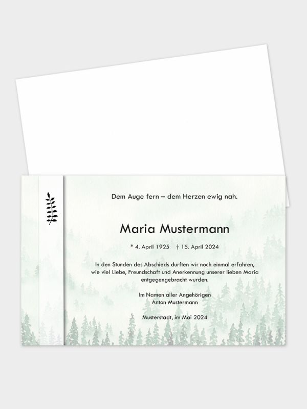 Trauerkarte im klassischen Querformat | Motiv Wald Aquarell | TKK_2Q_532_ATD