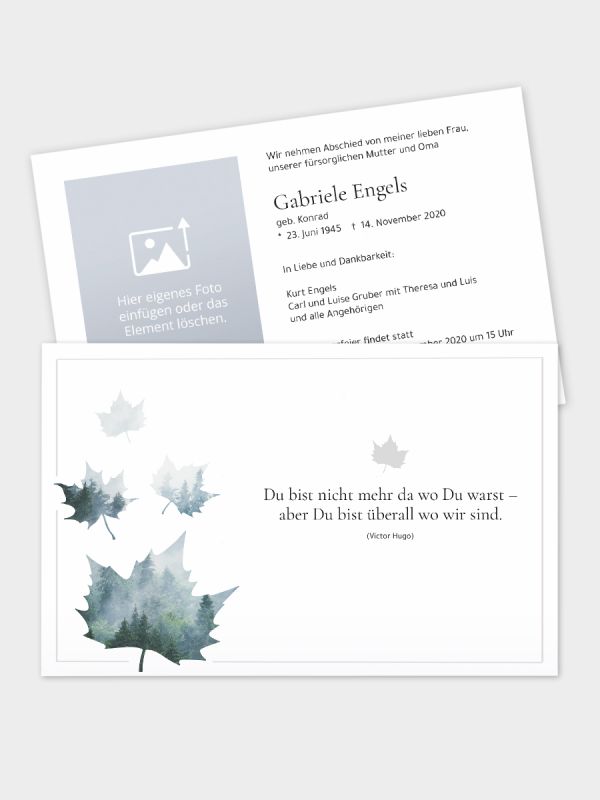 2-seitige Trauerkarte im klassischen Querformat  (178 x 115 mm) | Motiv Nebelblatt | TKK_2Q_001