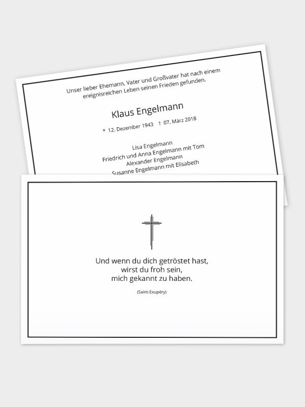2-seitige Trauerkarte im klassischen Querformat (178 x 115 mm) | Motiv Trauerkontur (fein) | TKK_2Q_015