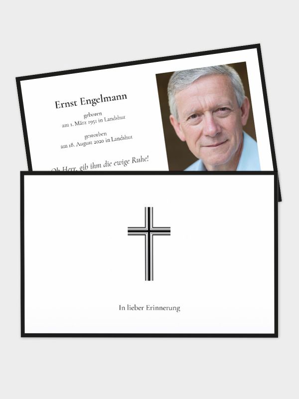 Trauerkarte im klassischen Querformat | Motiv Kreuz mit Doppelkontur | TKK_2Q_552_ATD