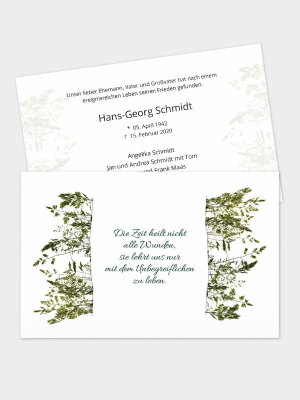 2-seitige Trauerkarte im klassischen Querformat (178 x 115 mm) | Motiv Herbarium | TKK_2Q_037
