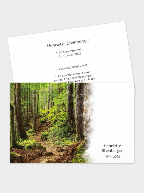 2-seitige Trauerkarte im klassischen Querformat (178 x 115 mm) | Motiv Waldweg | TKK_2Q_048