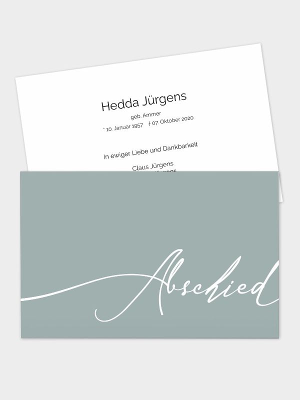 2-seitige Trauerkarte im klassischen Querformat (178 x 115 mm) | Motiv Abschied (Handlettering) | TKK_2Q_562_ATD
