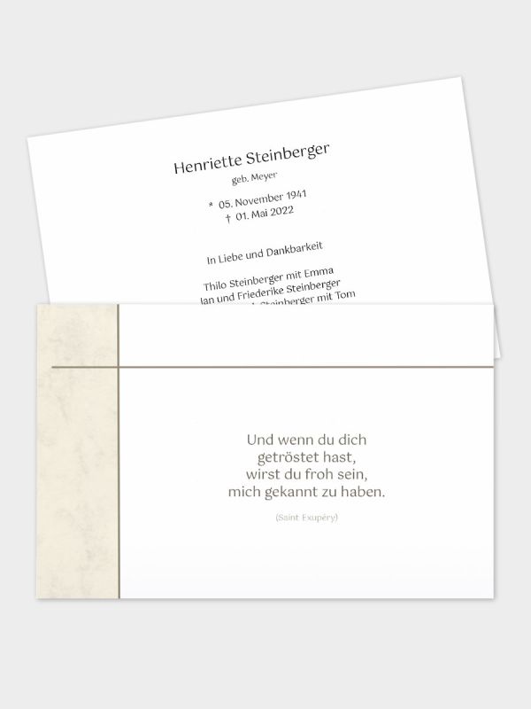 2-seitige Trauerkarte im klassischen Querformat (178 x 115 mm) | Motiv Marmor | TKK_2Q_065