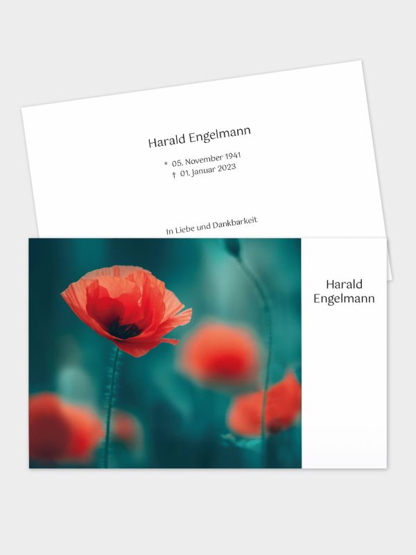2-seitige Trauerkarte im klassischen Querformat (178 x 115 mm) | Motiv Mohnwiese | TKK_2Q_082