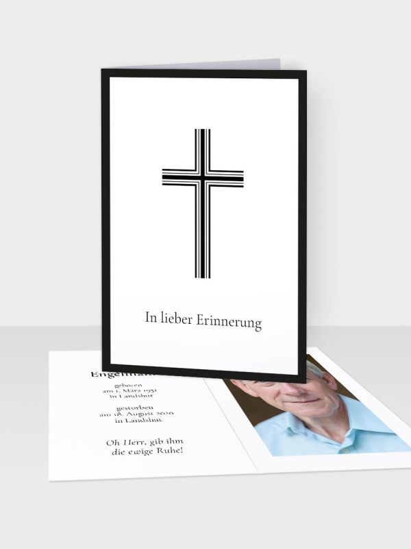 Erinnerungsbild - Klappkarte mit Sterbebildchen | Motiv Kreuz mit Doppelkontur | EB_552_ATD