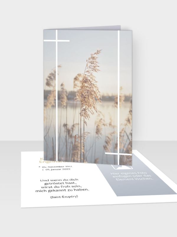 Erinnerungsbild - Klappkarte mit Sterbebildchen | Motiv Schilfgras | EB_556_ATD