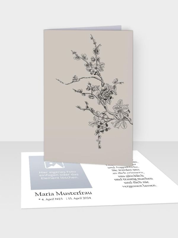 Erinnerungsbild - Klappkarte mit Sterbebildchen | Motiv Kirschblüte | EB_512_ATD