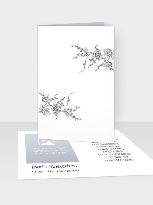 Erinnerungsbild - Klappkarte mit Sterbebildchen | Motiv Kirschblütenduett | EB_513_ATD