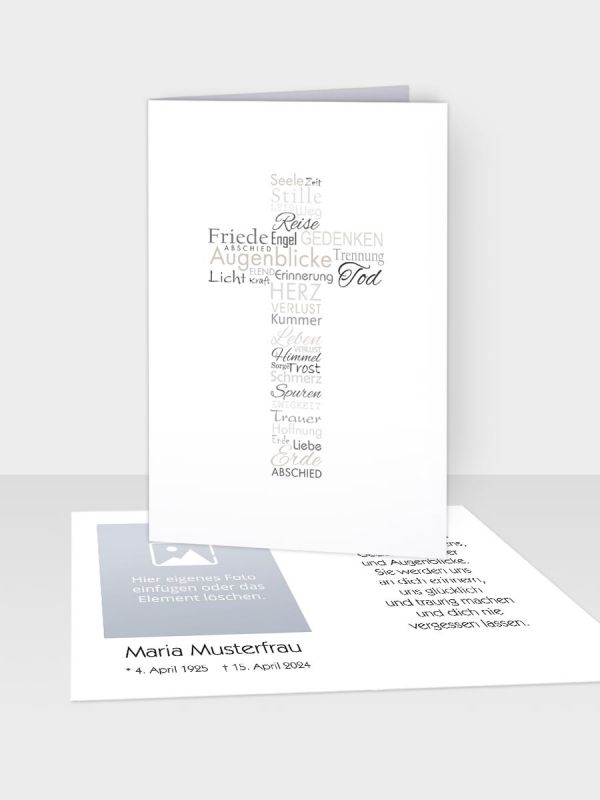 Erinnerungsbild - Klappkarte mit Sterbebildchen | Motiv Kreuz der Worte | EB_516_ATD