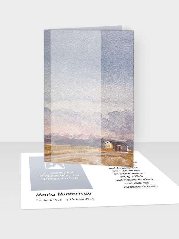 Erinnerungsbild - Klappkarte mit Sterbebildchen | Motiv Landschaft Aquarell | EB_518_ATD