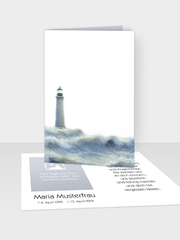 Erinnerungsbild - Klappkarte mit Sterbebildchen | Motiv Leuchtturm | EB_519_ATD