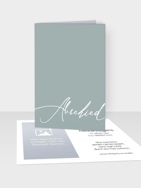 Erinnerungsbild - Kleinere Klappkarte mit Trauerbild/Sterbebildchen (74 x 105 mm) | Motiv Abschied (Handlettering) | EB_562_ATD