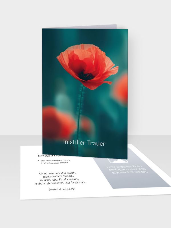 Erinnerungsbild - Kleinere Klappkarte mit Trauerbild/Sterbebildchen (74 x 105 mm) | Motiv Mohnwiese | EB_082