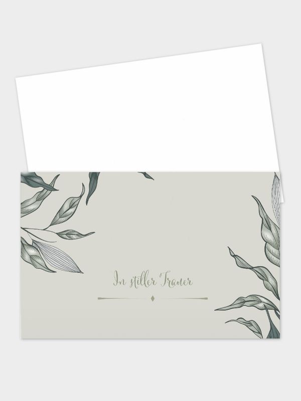 2-seitige Trauerkarte im klassischen Querformat (178 x 115 mm) | Motiv Florale Blätter | TKK_2Q_505_ATD