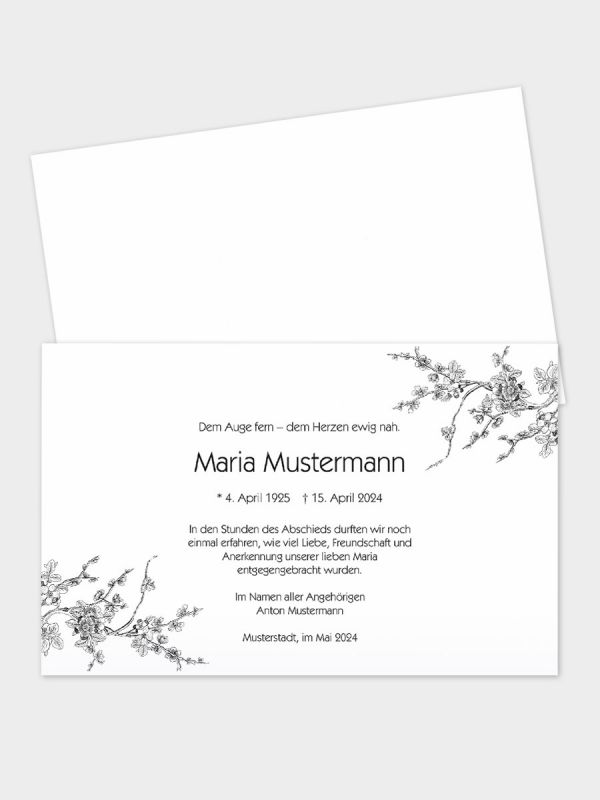 Trauerkarte im klassischen Querformat | Motiv Kirschblütenduett | TKK_2Q_513_ATD