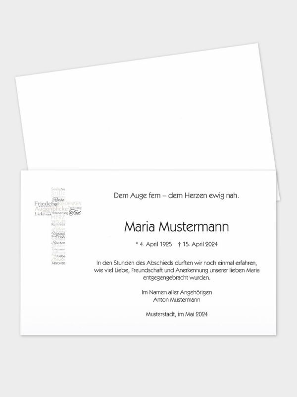 Trauerkarte im klassischen Querformat | Motiv Kreuz der Worte | TKK_2Q_516_ATD