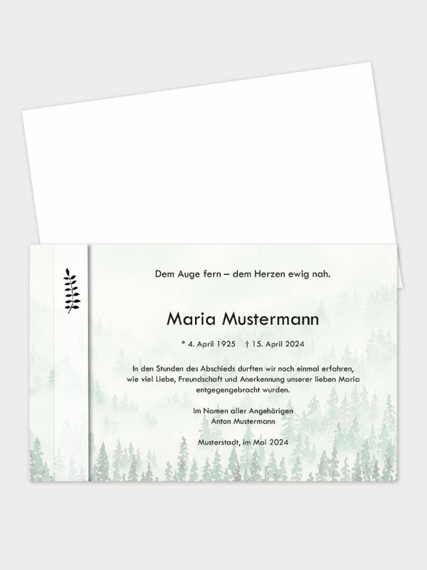 Trauerkarte im klassischen Querformat | Motiv Wald Aquarell | TKK_2Q_532_ATD