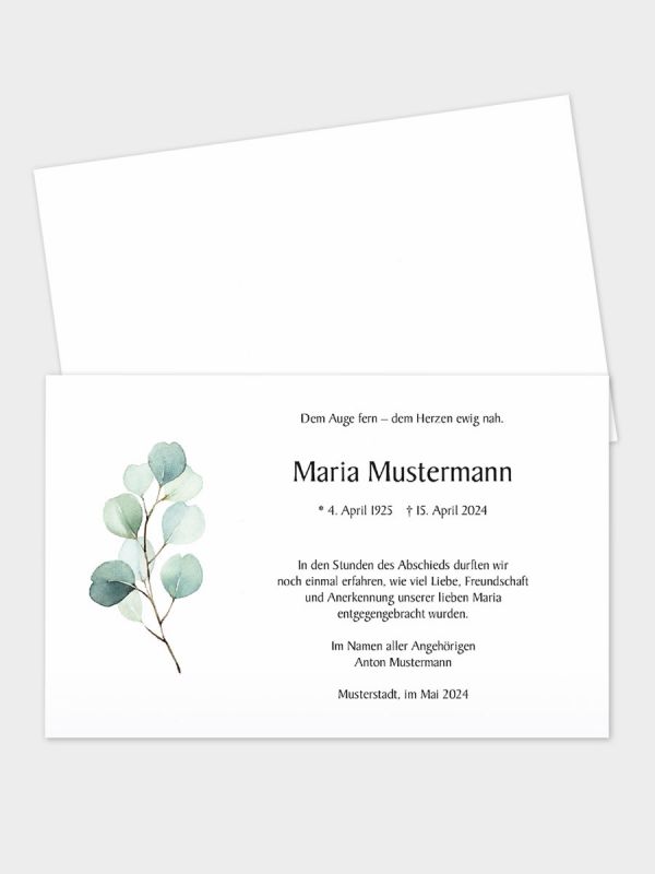 Trauerkarte im klassischen Querformat | Motiv Eukalyptuszweig | TKK_2Q_504_ATD