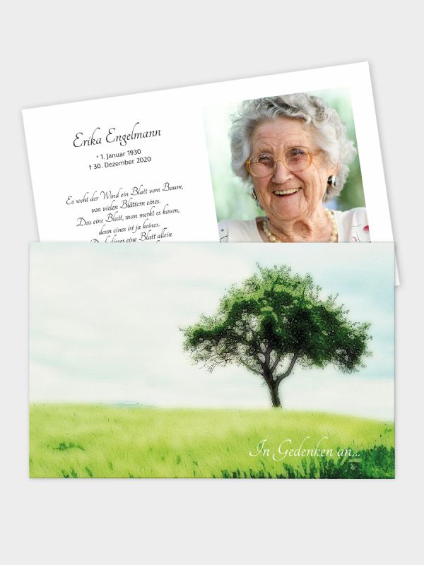 2-seitige Trauerkarte im klassischen Querformat (178 x 115 mm) | Motiv Grüne Wiese | TKK_2Q_021