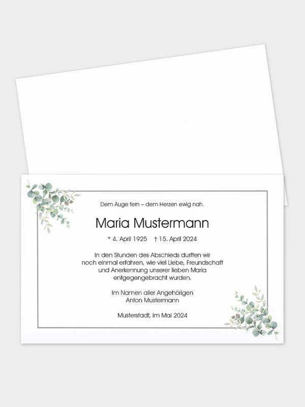 Trauerkarte im klassischen Querformat | Motiv Eukalyptus Illustration | TKK_2Q_503_ATD