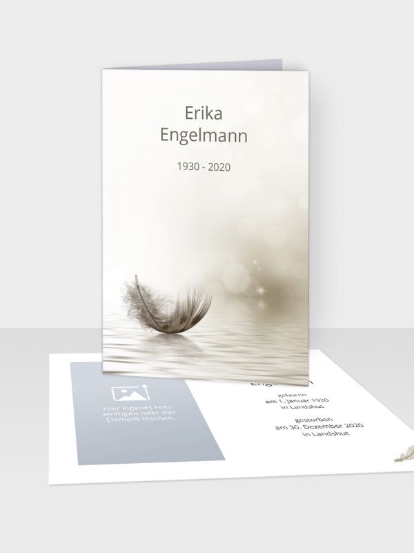 Erinnerungsbild - Kleinere Klappkarte mit Trauerbild/Sterbebildchen (74 x 105 mm) | Motiv Federleicht | XEB_005
